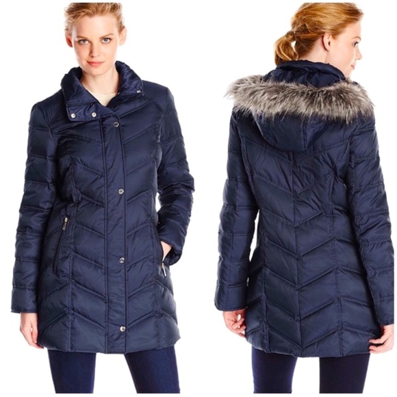 Kenneth Cole Quilted Down Puffer Coat with Fur Detachable Hood Size Small - Picture 1 of 9